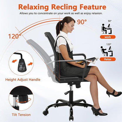 CLATINA Ergonomic Desk Chair, Mid Back Mesh Computer Chair with Lumbar Support and Armrest, Height Adjustable Swivel Chair for Home Office, Black (2PK)