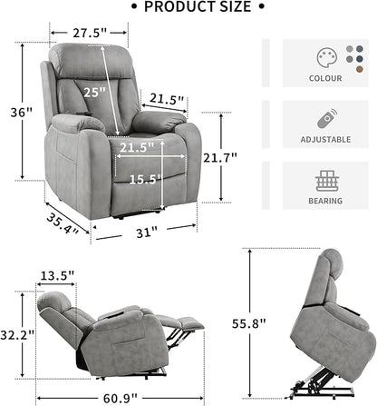 Power Lift Chair Recliners for Elderly, Leathaire Modern Adult Power Lift Chair Overstuffed Electric Lift Recliner Chair with Side Pocket for Living Room Bedroom (Light Gray)