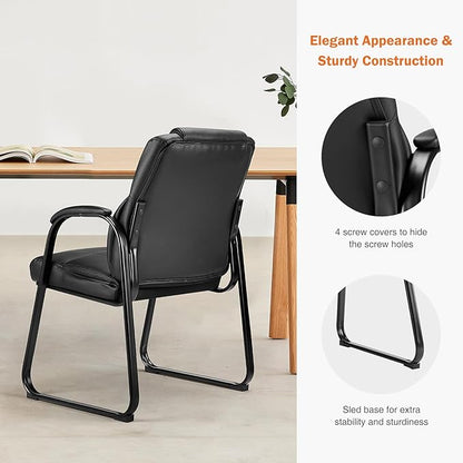 NEWBULIG Waiting Room Guest Chairs Set of 4, Stationary Office Reception Chairs No Wheels, Comfy Padded Arms and Seld Base, for Conference Room Lobby Home Computer Desk Bedroom Elderly, Black