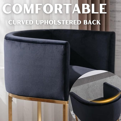 Contemporary Black Velvet Bar Stool, 24" Upholstered Fabric Counter Height Barstool Kitchen Counter Island Stool with Screwed Together Golden Metal Base