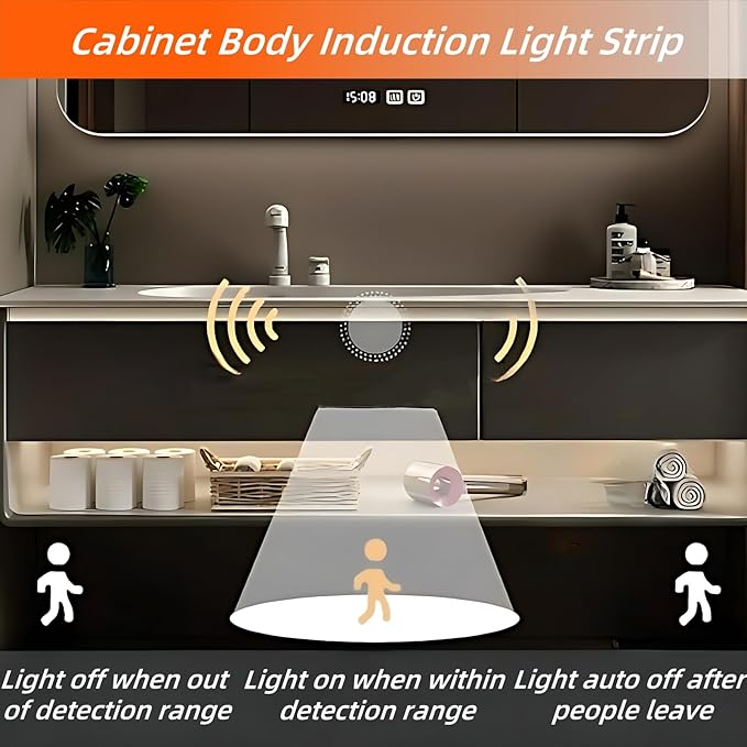 64IN Grey Bathroom Vanity Set - Floating Bathroom Vanity with Single Sink | Including LED Smart Defogging Mirror Cabinet & Time Display Function, Equipped with Motion Sensing Light Strip (Style B)