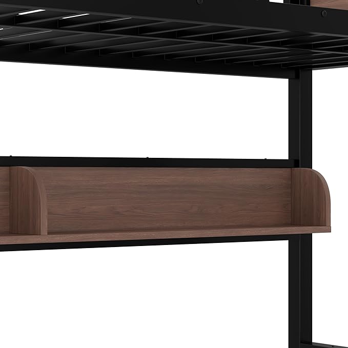 Bellemave Twin Over Full Bunk Bed with Storage Shelf and RGB LED Lights, Adults Bunk Bed with Angle Padded Ladder, Heavy Duty Bunk Beds with Noise-Reducing Rubber Stoppers, Black
