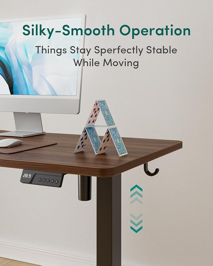CubiCubi Height Adjustable Electric Standing Desk, 55 x 28 Inches Sit Stand up Desk, Large Memory Computer Home Office Desk with Two-Piece Desktop (Black Walnut)