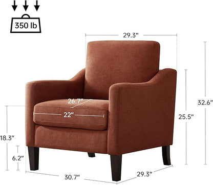 VKNOW Mid Century Modern Accent Chairs Set of 2, Upholstered Living Room Chairs Armchair for Bedroom, Comfy Reading Accent Chairs with Wood Legs for Living Room, Orange