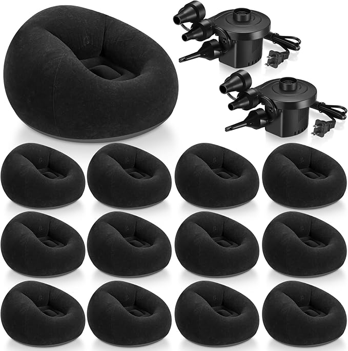 Realspring 12 Pcs Bean Bag Chairs for Adults Inflatable Chairs with Electric Air Pump,Blow up Couch Folding Portable Inflatable Couch Lazy Sofa for Reading Living Room Camping (Black)