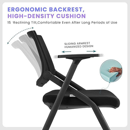 40 Pack Chairs Stackable Conference Room Chairs with Wheels and Paddle, Ergonomic Mesh Back and Arms for Home Office Desk Folding Chairs (20 Boxes)