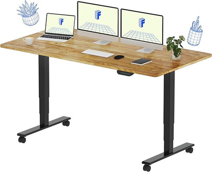 FLEXISPOT E6 MAX Solid Wood 63x24 Inch Dual Motor 3-Stage Heavy Duty Standing Desk, 330lbs Weight Capacity, Height Adjustable Desk w/Cable Management & Wheels(Butcher Block Rubberwood + Black Frame)
