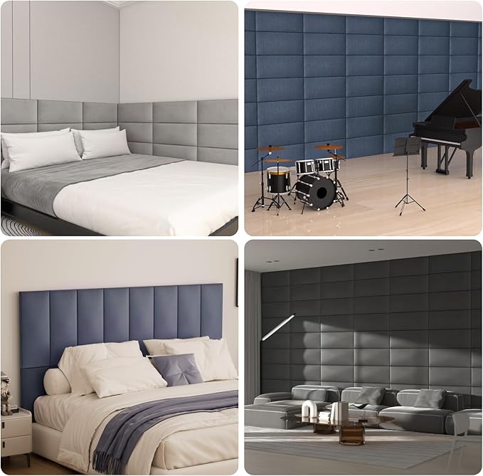 Upholstered Wall Mounted Headboard, 3D Soundproof Panels Peel and Stick for Queen Size, Adjustable Bed, Tufted, Blue (9 Panels, 10" x 24")