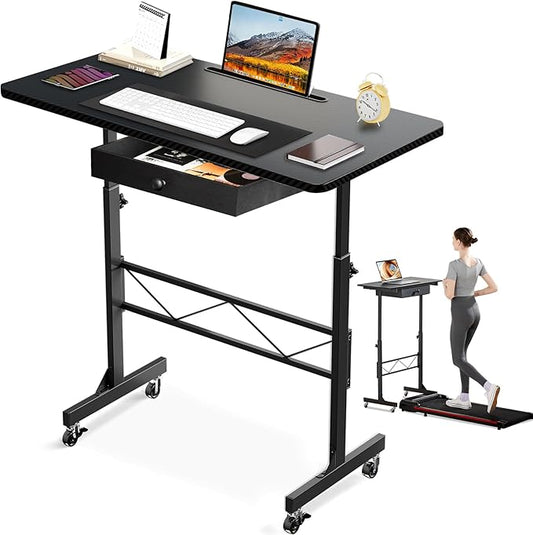 COMHOMA Small Standing Desk Adjustable Height Small Computer Desk Mobile Portable Rolling Laptop Table with Wheels 32" Computer Workstation Sit Stand Desks Portable Standing Table Treadmill desks