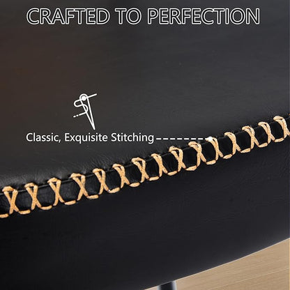 Rattan Dining Chairs Set of 4, Leather Upholstered Dining Chairs with Rattan Cane Back, Mid Century Modern Dining Room Chairs with Black Metal Legs & D-Shaped Thicken Cushion, Black