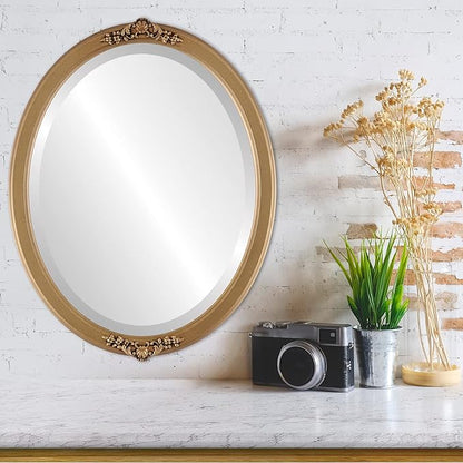 OVALCREST Oval Beveled Wall Mirror for Home Decor - Athena Style - Desert Gold - 26" x 22" Outside Dimensions