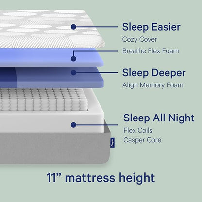 Casper Sleep Original Hybrid Twin XL Mattress – Medium Feel with Zoned Support – Motion Isolation – Breathable, Cooling Memory Foam – 100-Night Trial – CertiPUR-US