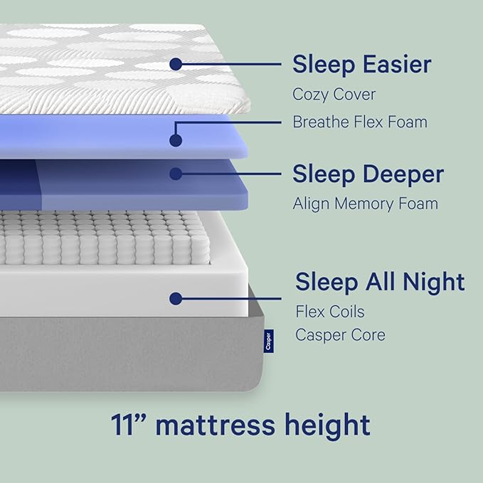 Casper Sleep Original Hybrid Queen Mattress – Medium Feel with Zoned Support – Motion Isolation – Breathable, Cooling Memory Foam – 100-Night Trial – CertiPUR-US