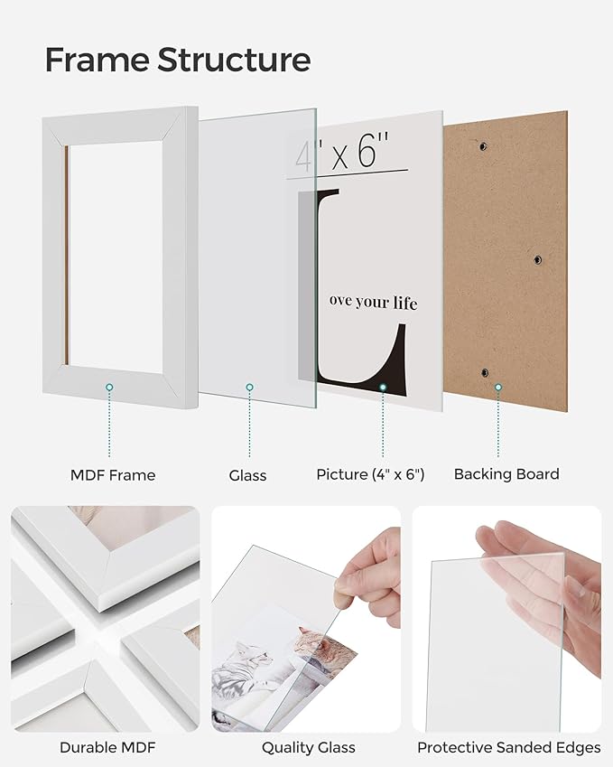 SONGMICS 4x6 Collage Picture Frames, 12-Pack Photo Collage Frame for Wall Decor, Glass Front, Assembly Required, Christmas Gift, Cloud White URPF22WTV1