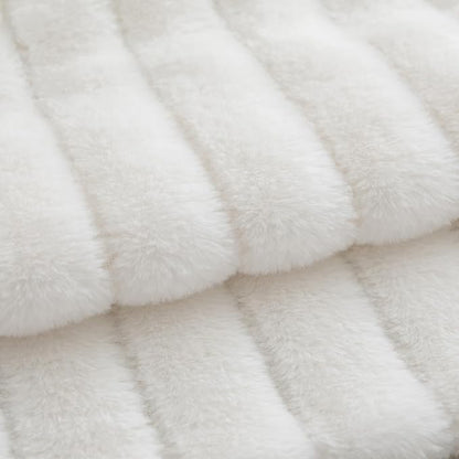 Pack of 2 Faux Fur Throw Pillow Covers 12x20 Inch Striped Decorative Soft Plush Couch Pillow Case Home Decor for Bed, Sofa, Living Room Cream White
