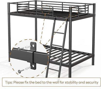 Bunk Bed Twin Over Twin, Heavy Duty Metal Bunk Bed Frame with Angled Ladder for Teens and Adults, for Spaces-Saving, Smooth Rounded Edges, Noise Free & Easy Assembly, Black