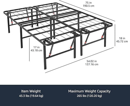 Amazon Basics Bed Frame with Storage, Foldable Metal Platform, Sturdy Steel, No Box Spring Needed, 18 inches High, Tool-Free Setup, Full Size, Black