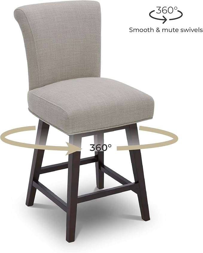 CHITA 26 Inch Counter Height Swivel Bar Stools Set of 4, FSC Certified Modern Fabric Swivel Barstool Chair with Back, Flax Beige