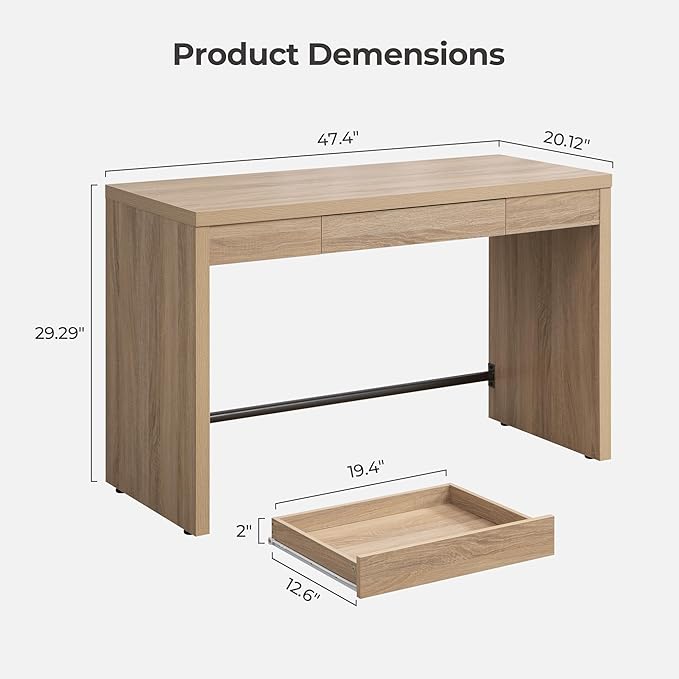 SICOTAS Computer Desk Writing Table - 47-Inch Wooden Study Desk for Bedroom, Farmhouse Home Office Desk with Drawer, Boho Makeup Vanity Table for Dormitory (Reclaimed Light Oak, 1 Piece)