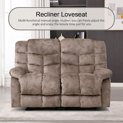 CANMOV Manual Reclining Sofa Set, 3 Pieces Recliner Sofa Set, Manual Recliner Chair, Reclining Loveseat and 3-Seat Sofa for Living Room, 3 Pieces Furniture Set, Light Brown (1+2+3)