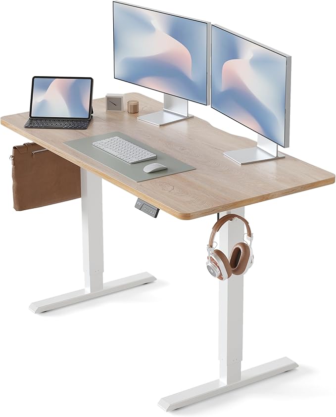 CubiCubi 48 x 24 Inches Electric Standing Desk, Height Adjustable Sit to Stand Desk, Home Office Table with Splice Board (Maple)