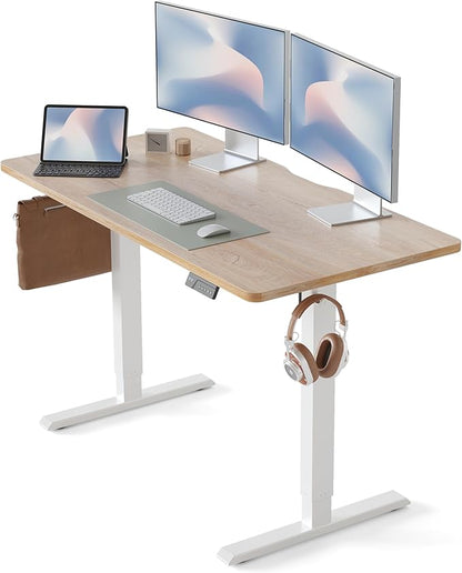 CubiCubi 48 x 24 Inches Electric Standing Desk, Height Adjustable Sit to Stand Desk, Home Office Table with Splice Board (Maple)