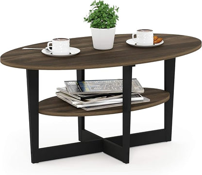 Furinno Coffee Table, 1-Pack, Columbia Walnut/Black