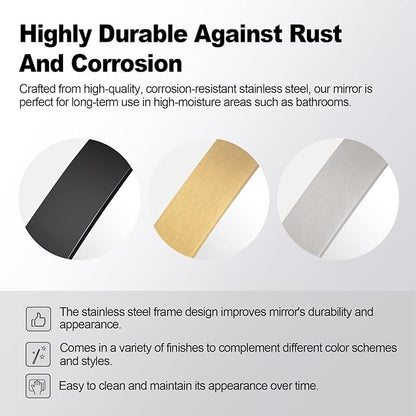 ANDY STAR 24"x40" Asymmetrical Wall Mirror，Brushed Nickel Irregular Bathroom Mirror with Stainless Steel Metal Frame, Wall-Mounted Mirror for Bathroom, Entryway (Horizontal/Vertical)