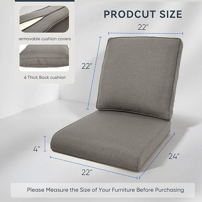 Outdoor Rattan Chair Cushions 2 Packs - Outside Durable Thick Replacement Back and Seat Cushion 22x24 with Zipper Cover for Patio Glider Rocking Chairs Loveseat Couch – Grey/Regular