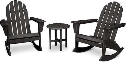 POLYWOOD Vineyard Adirondack 3-Piece Rocking Chair Set, Outdoor Patio Furniture with Side Table, HDPE All-Weather Porch Rockers, Fade-Proof, Black