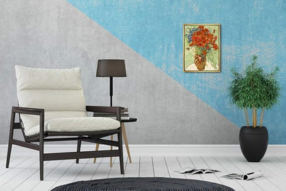 Wieco Art Framed Wall Art Canvas Prints of Red Poppies and Daisies Canvas Prints Wall Art of Van Gogh Paintings Reproduction Abstract Artwork for Wall Decor Golden Frame