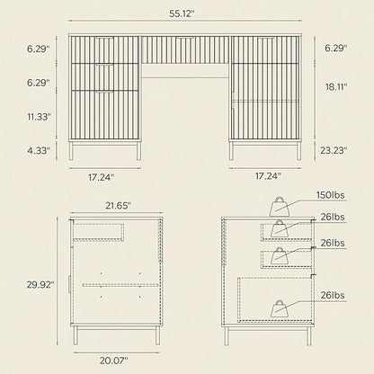 Fluted Executive Desk with File Drawer, 55" Large Computer Desk with Storage and Charging Station, Modern Wooden Home Office Desk for Workspace, Writing, Study, Nautral Oak