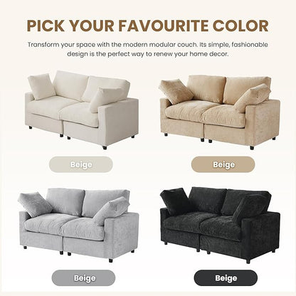 WJShome Modular Sectional Cloud Couch Modern L Shaped Sofa with Ottoman, 100 Inch 3-Seat Chenille Deep Seat Couches for Living Room, Bedroom and Apartment，Beige