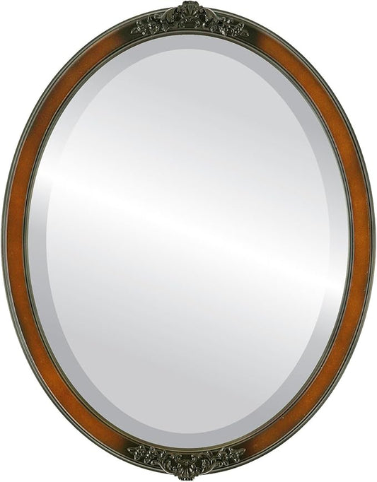 OVALCREST Oval Beveled Wall Mirror for Home Decor - Athena Style - Walnut - 26" x 20" Outside Dimensions