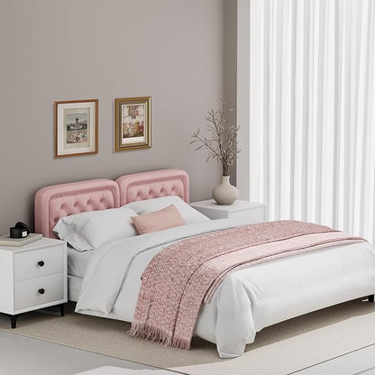 Tufted Upholstered Headboard King Size, Button Adjustable Height King Head Board Only, Sturdy and Durable Solid Wood with Nailhead Trim Headboards, Ideal for Bedroom, Dorm, Guest Room,Pink