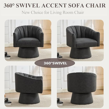 Swivel Accent Chair, Faux Leather 360° Swivel Barrel Chair Upholstered Modern Living Room Chair, Overstuffed Reading Armchair for Bedroom,Vanity,Office-Black