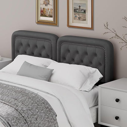 Tufted Upholstered Headboard Queen Size, Button Adjustable Height Queen Head Board Only, Sturdy and Durable Solid Wood with Nailhead Trim Headboards, Ideal for Bedroom, Dorm, Guest Room,Gray