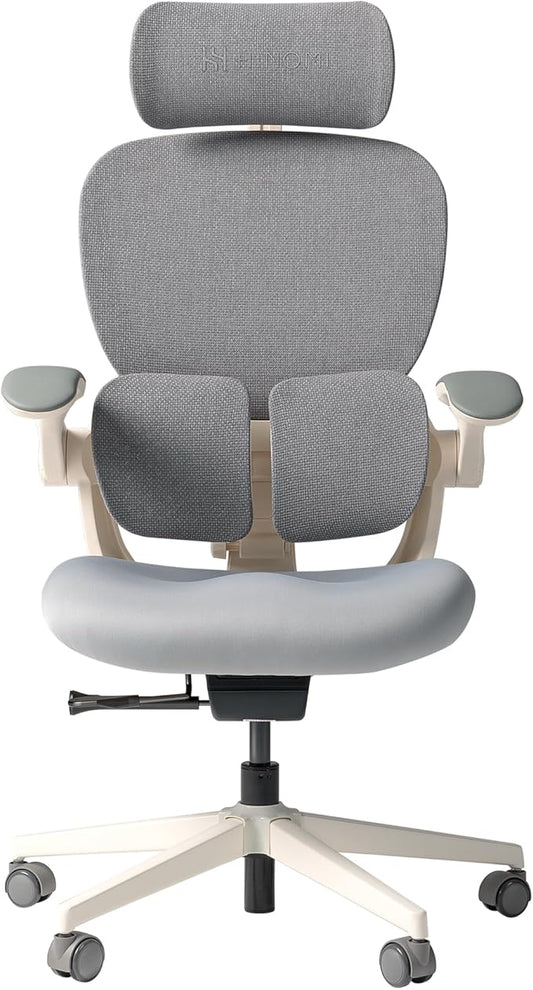 HINOMI Q2 Ergonomic Office Chair with Lumbar Support & Adjustable Headrest, Cushion Seat with Flip-Up Arms, Reclining Computer Seating with Footrest, Stylish Desk Model for Home (Gray)
