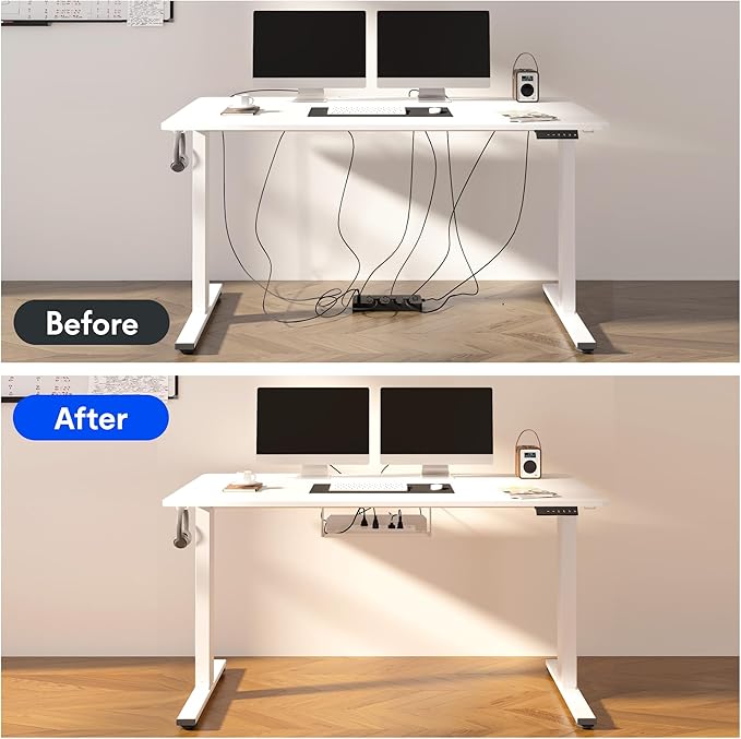 FLEXISPOT EN2 Whole-Piece Standing Desk with Clamp Power Strip, 48 x 30 Electric Stand Up Height Adjustable Desk with Cable Management (Gray Frame + 48" White Top, 2 Packages)