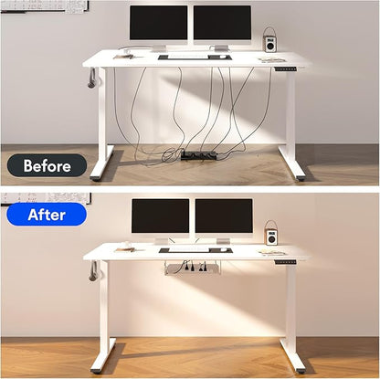 FLEXISPOT EN2 Whole-Piece Standing Desk with Clamp Power Strip, 60 x 24 Electric Stand Up Height Adjustable Desk with Cable Management (Gray Frame + 60" White Top, 2 Packages)