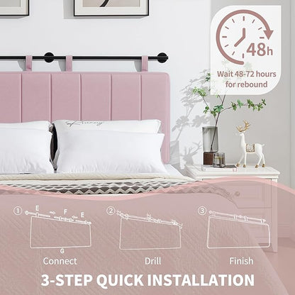 UEV King Headboard Only, Wall Mounted Hanging Upholstered Bed Head Board, Modern Vertical Channel Design of Fine Linen, Elegant Pink Fluted Headboard for Bedroom (Pink, King Size)