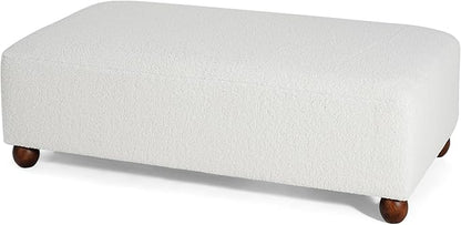 Christopher Knight Home Rika 48" Comfy Boucle Upholstered Bedroom Bench, Ottoman Bench with Rounded Wooden Legs, Spacious Seating, Long Footstool for Living Room, Entryway Bench, White + Walnut