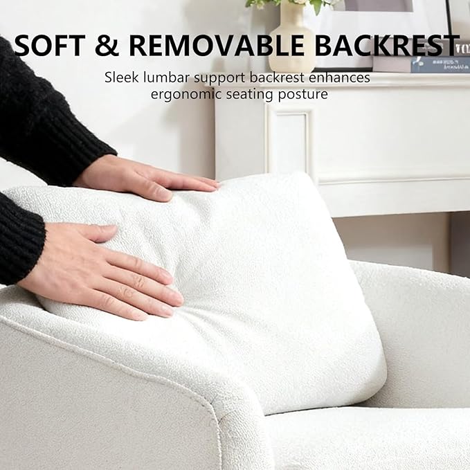MINCETA Accent Chairs Set of 2, 360° Swivel Barrel Chair with High Density Foam, Oversized Reading Chair with Sherpa Teddy Upholstered Armchair for Living Room, Bedroom, Apartment White