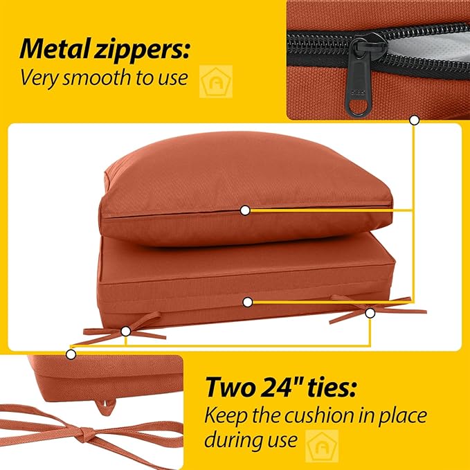 AAAAAcessories Outdoor Deep Seat Cushions, Waterproof, Fade-Resistant Patio Furniture Replacement Cushions, 23.5" x 25.5" x 5" + 23.5" x 13.5", Set of 4, Rust
