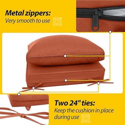 AAAAAcessories Outdoor Deep Seat Cushions, Waterproof, Fade-Resistant Patio Furniture Replacement Cushions, 25.5" x 25.5" x 5" + 25.5" x 13.5", Set of 4, Rust