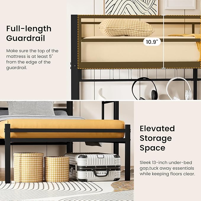 Queen Over Twin Bunk Bed with Desk - Detachable Queen Loft Bed with Drawers & Shelves, L-Shaped Create Spacious Home Office or Lounge Underneath - Sturdy Metal Frame Family-Friendly for All Ages