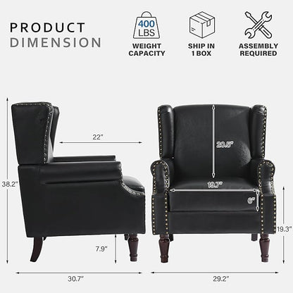 Lumibee Accent Chair, Faux Leather High Back Armchair or Living Room, Comfy Upholstered Single Sofa Reading Chair with Solid Wood Legs for Office, Bedroom, Waiting Room-Black