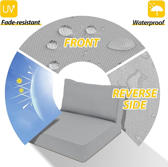 AAAAAcessories Outdoor Deep Seat Cushions, Waterproof, Fade-Resistant Patio Furniture Replacement Cushions, 25.5" x 25.5" x 5" + 25.5" x 13.5", Gray