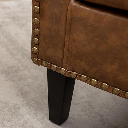 KINWELL 29" W Faux Leather Barrel Chairs Set of 2, Modern PU Upholstered Tufted Club Chairs with Nailhead Trim, Small Armchairs Accent Chairs for Living Room Bedroom Apartment Lounge Nursery, Coffee
