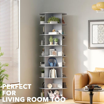 SpaceAid 8 Tier Rotating Shoe Rack Tower, Spinning Shoe Display Lazy Susan, Revolving 360 Shoe Rack Storage Round Carousel, Vertical Handbag Rotate Shoes Closet Organization (8-Tier Gray)